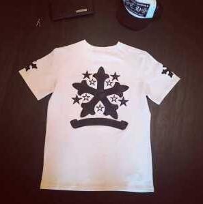 Mềm mại cảm ứng crôm trái tim t -shirt Chrome trái tim ngắn tay thêu t -shirt cổ 2 màu Chọn