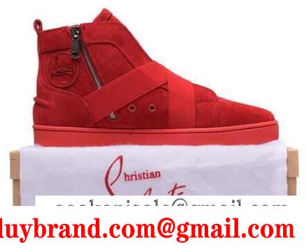ファッションなルブタンスニーカーメンズ christian louboutinハイカットスエードフラットシューズレッド