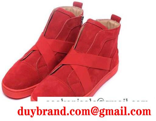 ファッションなルブタンスニーカーメンズ christian louboutinハイカットスエードフラットシューズレッド