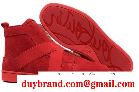 ファッションなルブタンスニーカーメンズ christian louboutinハイカットスエードフラットシューズレッド