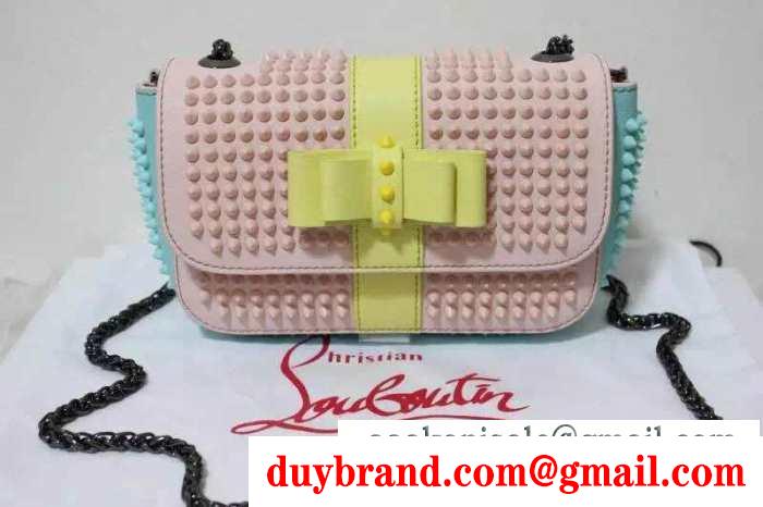 Christian louboutinクリスチャンルブタン人気コピー ショルダー掛けバッグ レディース斜め掛けバッグ レザー スパイク ピンクｘイエローｘブルー