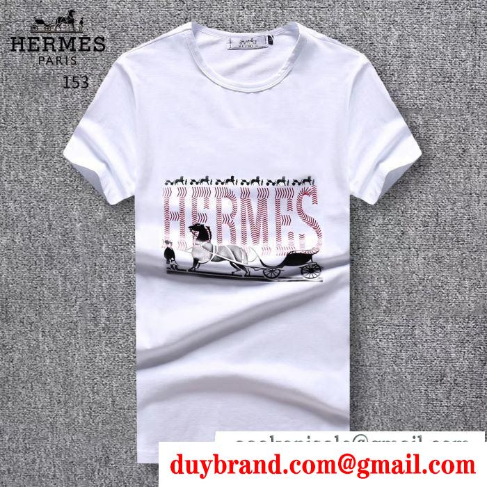 夏コーデにオシャレ感を演出するHERMESエルメスコピーメンズクルーネック半袖Tシャツグレー、ブラック、ホワイト3色