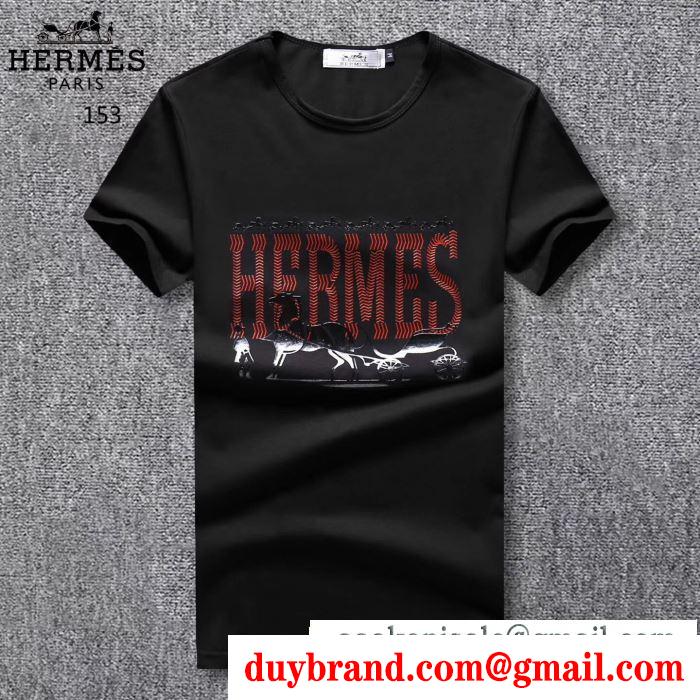 夏コーデにオシャレ感を演出するHERMESエルメスコピーメンズクルーネック半袖Tシャツグレー、ブラック、ホワイト3色