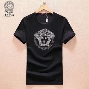 Đơn giản Versace ngắn tay tay T -Shirt Versace Đơn đặt hàng thư logo T -Shirt Cổ Cổ bên trong 3 màu Chọn