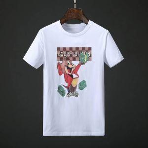 Louis Vuitton Louis Vuitton Super Right Mail Order Đàn ông in Tops Short Tay áo cổ T -Shirt Black, 2 màu trắng