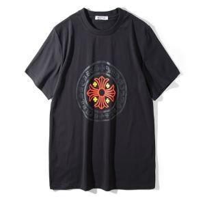 Quả trái tim chrome nhẹ nổi bật Chrome trái tim chéo logo -dấu hiệu nữ phi hành đoàn tay áo ngắn T -Sshirt Tops