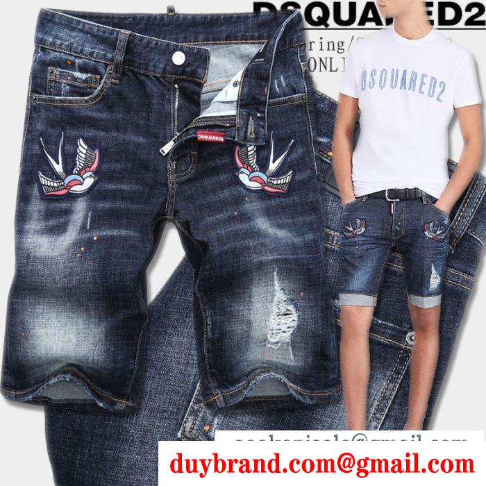 人目を引く存在感DSQUARED2ディースクエアード偽物メンズショートジーンズ刺繍付きデニムズボン