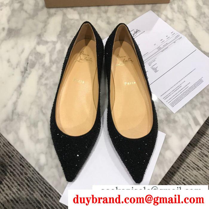 華やかな魅力を放ったルブタンコピーChristian louboutinブラックのクリスタル付きフラットレディースパンプス