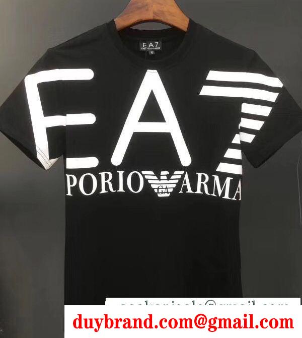 抜群の吸汗性アルマーニ偽物ARMANIプリントビジネス用メンズ半袖Ｔシャツブラックのクルーネック