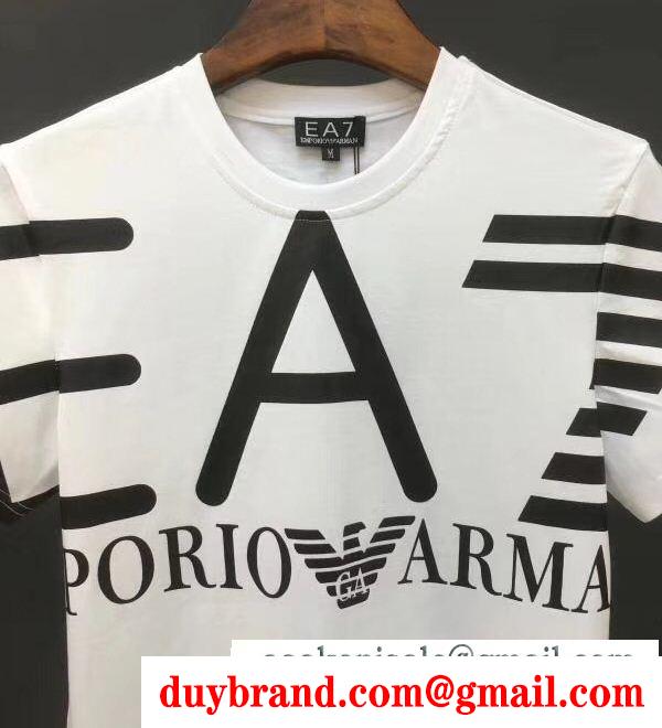 抜群の吸汗性アルマーニ偽物ARMANIプリントビジネス用メンズ半袖Ｔシャツブラックのクルーネック
