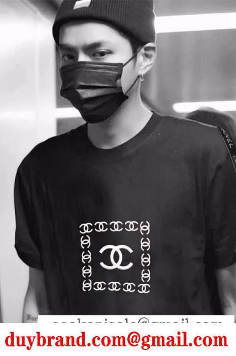 周りと差をつけるシャネ 服コピースーパーブランドコピーＴシャツコピー男性服ブラック白透気性涼しげ簡潔