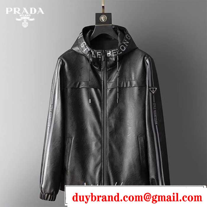 30代～40代におすすめプラダ 黒 ジャケット レザー製品Prada 服 コピー 秋冬コレクションエレガント高級防寒用オシャレコーデ