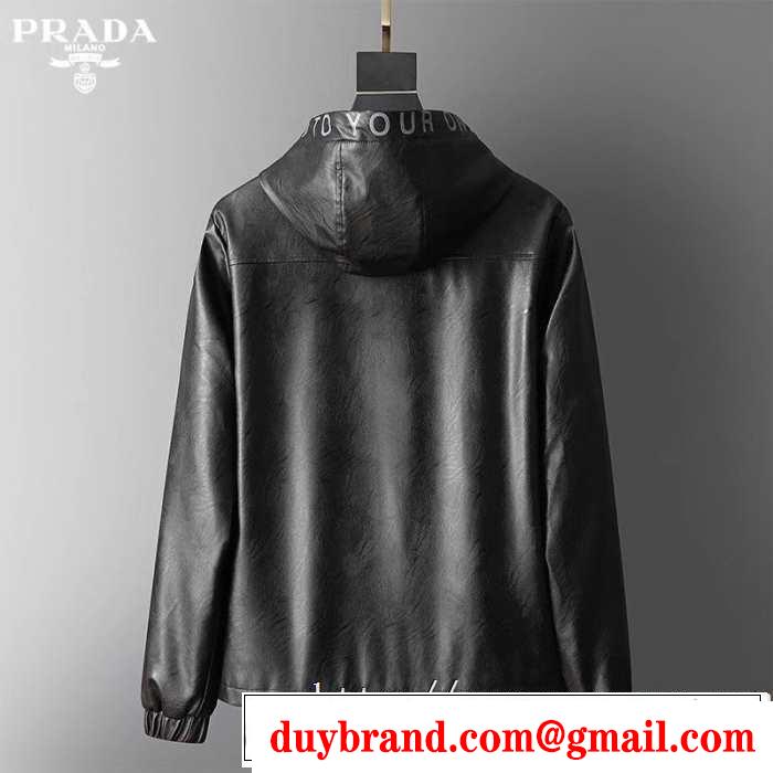 30代～40代におすすめプラダ 黒 ジャケット レザー製品Prada 服 コピー 秋冬コレクションエレガント高級防寒用オシャレコーデ