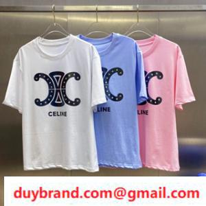 Celine Celine thư đặt hàng ngắn tay áo ngắn t -shirt Trion fprint Studs Ladies Fashion